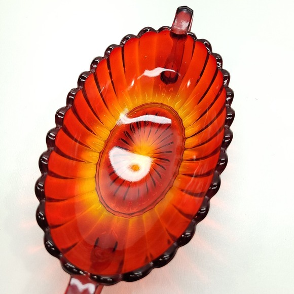 Imperial Glass Amberina Pillar Flute Pickle Dish Handles Oval 1940's 8 inch VTG - Picture 6 of 7